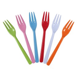 Assortiment de 6 petites fourchettes colorées en mélamine (à la pièce)