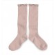 Chaussettes hautes "Dentelle" Vieux rose - Made in France