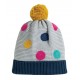 Bonnet "Evie Embroidered Bobble Hat, Grey Marl / Multi Spot" - coton bio