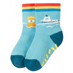 Chaussettes anti-dérapantes "Sully Grippy Sock, Bright Sky / Boat" - coton bio