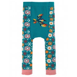 Collants bébé "Little Knitted Leggings, Loch Blue / Flowers" - coton bio